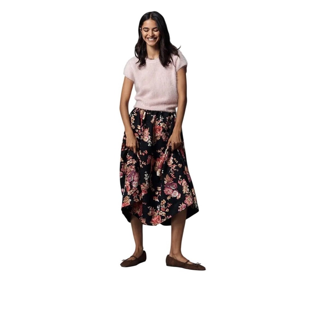 Maeve Skirt Womens 2X Jacie Floral Jacquard Black A-Line Midi EUC